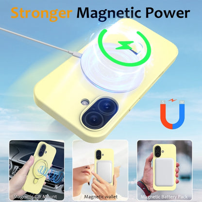 For iPhone 16 Plus Liquid Silicone MagSafe Magnetic Phone Case with Ring Holder(Yellow) - iPhone 16 Plus Cases by buy2fix | Online Shopping UK | buy2fix