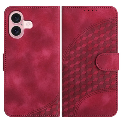 For iPhone 16 YX0060 Elephant Head Embossed Phone Leather Case with Lanyard(Rose Red) - iPhone 16 Cases by buy2fix | Online Shopping UK | buy2fix