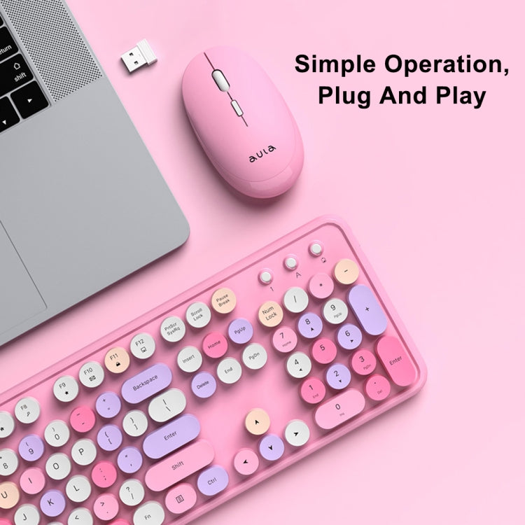 AULA AC306 104 Keys Retro Wireless Keyboard + Mouse Combo Set(Purple Colorful) - Wireless Keyboard by AULA | Online Shopping UK | buy2fix