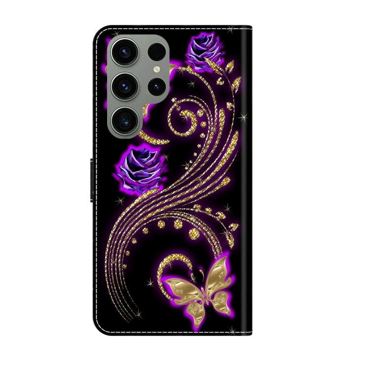 For Samsung Galaxy S24 Ultra 5G Crystal 3D Shockproof Protective Leather Phone Case(Purple Flower Butterfly) - Galaxy S24 Ultra 5G Cases by buy2fix | Online Shopping UK | buy2fix