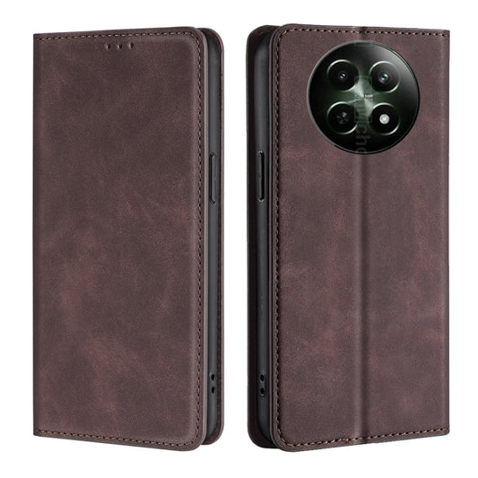 For Realme 12 5G Skin Feel Magnetic Leather Phone Case(Dark Brown) - Realme Cases by buy2fix | Online Shopping UK | buy2fix