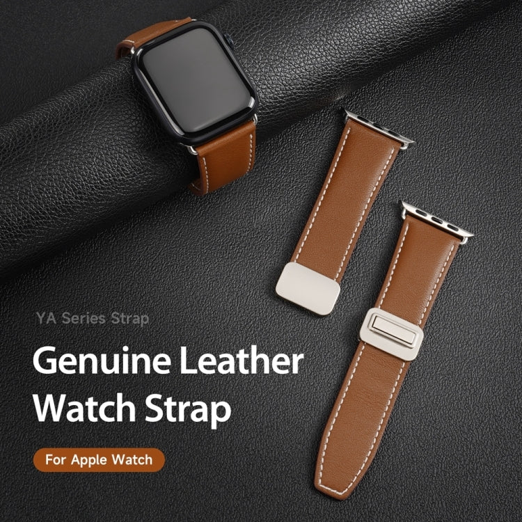 For Apple Watch Series 9 45mm DUX DUCIS YA Series Magnetic Buckle Genuine Leather Watch Band(Brown) - Watch Bands by DUX DUCIS | Online Shopping UK | buy2fix