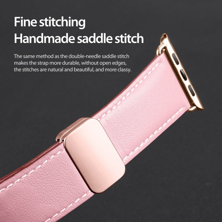 For Apple Watch Series 9 41mm DUX DUCIS YA Series Magnetic Buckle Genuine Leather Watch Band(Pink) - Watch Bands by DUX DUCIS | Online Shopping UK | buy2fix