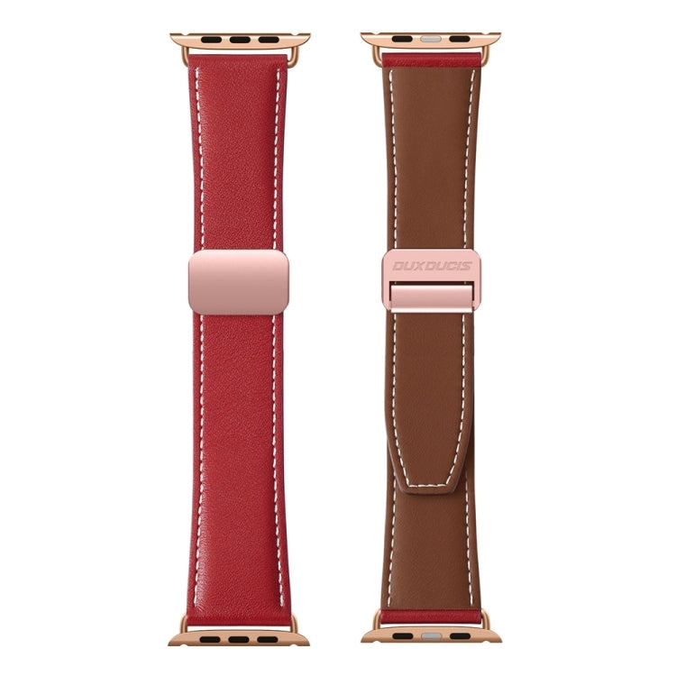 For Apple Watch SE 40mm DUX DUCIS YA Series Magnetic Buckle Genuine Leather Watch Band(Red) - Watch Bands by DUX DUCIS | Online Shopping UK | buy2fix