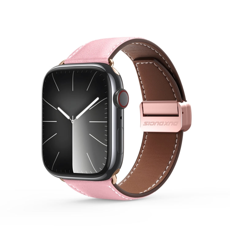 For Apple Watch Series 6 44mm DUX DUCIS YA Series Magnetic Buckle Genuine Leather Watch Band(Pink) - Watch Bands by DUX DUCIS | Online Shopping UK | buy2fix