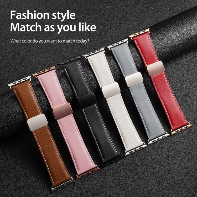 For Apple Watch Series 6 44mm DUX DUCIS YA Series Magnetic Buckle Genuine Leather Watch Band(Pink) - Watch Bands by DUX DUCIS | Online Shopping UK | buy2fix