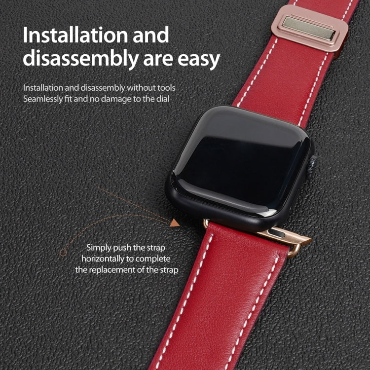 For Apple Watch Series 4 44mm DUX DUCIS YA Series Magnetic Buckle Genuine Leather Watch Band(Red) - Watch Bands by DUX DUCIS | Online Shopping UK | buy2fix