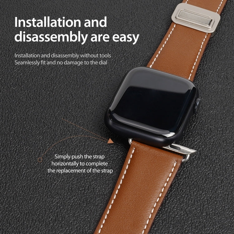 For Apple Watch Series 4 40mm DUX DUCIS YA Series Magnetic Buckle Genuine Leather Watch Band(Brown) - Watch Bands by DUX DUCIS | Online Shopping UK | buy2fix