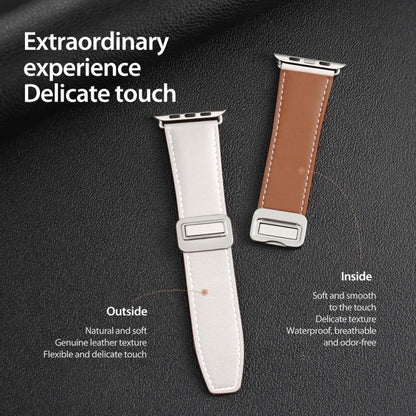 For Apple Watch 42mm DUX DUCIS YA Series Magnetic Buckle Genuine Leather Watch Band(White) - Watch Bands by DUX DUCIS | Online Shopping UK | buy2fix