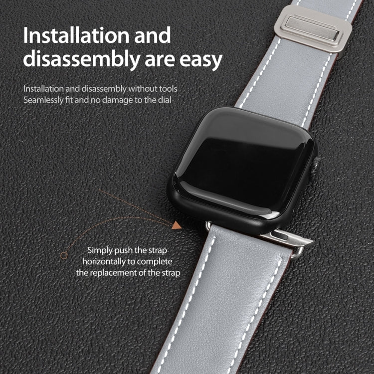 For Apple Watch 38mm DUX DUCIS YA Series Magnetic Buckle Genuine Leather Watch Band(Grey) - Watch Bands by DUX DUCIS | Online Shopping UK | buy2fix