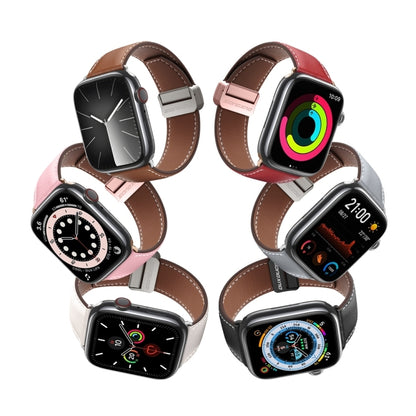 For Apple Watch Series 6 44mm DUX DUCIS YA Series Magnetic Buckle Genuine Leather Watch Band(Pink) - Watch Bands by DUX DUCIS | Online Shopping UK | buy2fix