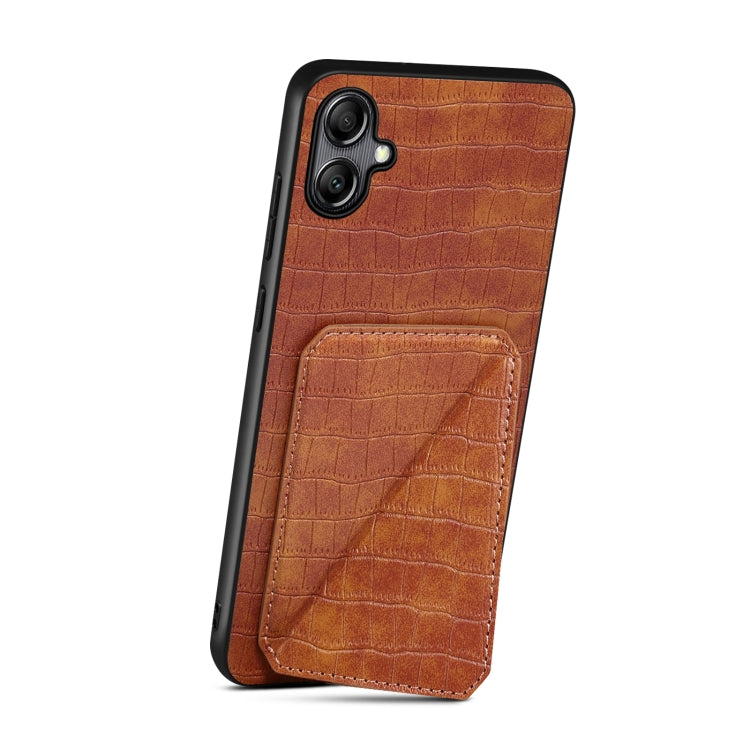 For Samsung Galaxy A05 Denior Imitation Crocodile Leather Back Phone Case with Holder(Brown) - Galaxy Phone Cases by Denior | Online Shopping UK | buy2fix