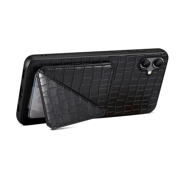 For Samsung Galaxy A13 5G Denior Imitation Crocodile Leather Back Phone Case with Holder(Black) - Galaxy Phone Cases by Denior | Online Shopping UK | buy2fix