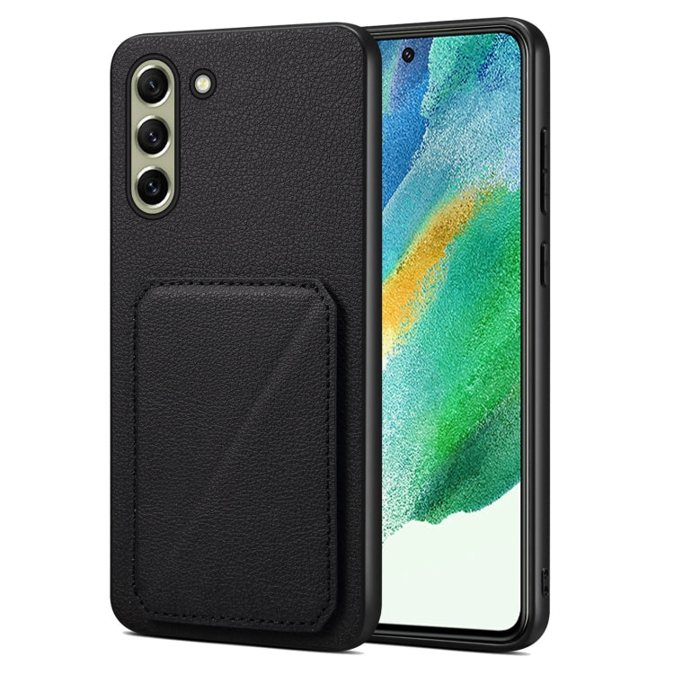 For Samsung Galaxy S21 FE 5G Denior Imitation Calf Leather Back Phone Case with Holder(Black) - Galaxy Phone Cases by Denior | Online Shopping UK | buy2fix