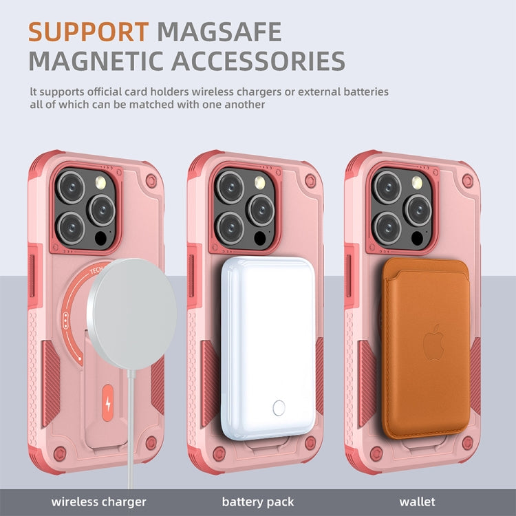 For iPhone 14 MagSafe Holder Armor PC Hybrid TPU Phone Case(Pink) - iPhone 14 Cases by buy2fix | Online Shopping UK | buy2fix