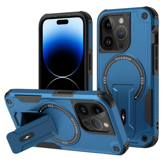 For iPhone 14 Pro Max MagSafe Holder Armor PC Hybrid TPU Phone Case(Dark Blue) - iPhone 14 Pro Max Cases by buy2fix | Online Shopping UK | buy2fix