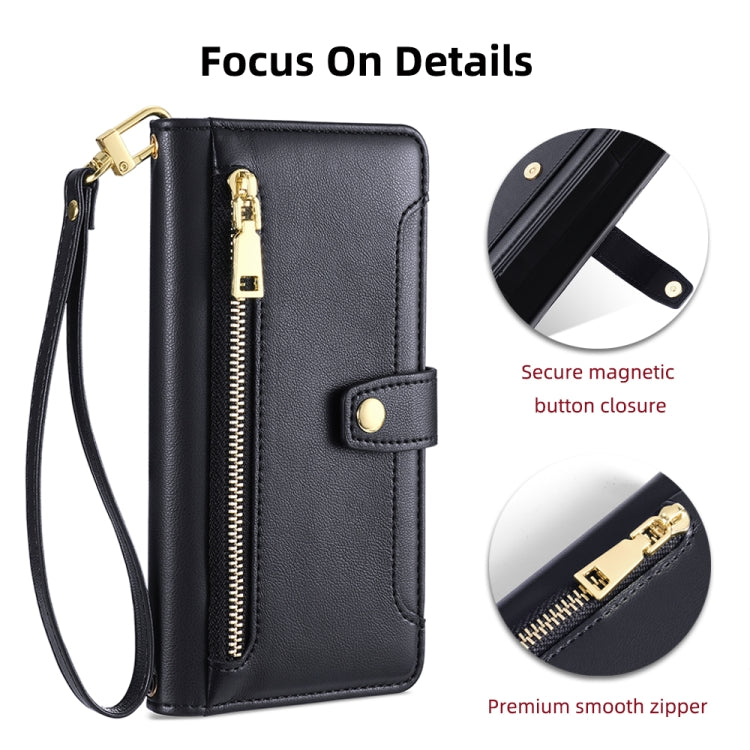 For TCL 50 SE 4G Lite Sheep Texture Cross-body Zipper Wallet Leather Phone Case(Black) - More Brand by buy2fix | Online Shopping UK | buy2fix