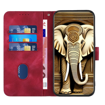 For Xiaomi Redmi 13C YX0060 Elephant Head Embossed Phone Leather Case with Lanyard(Rose Red) - 13C Cases by buy2fix | Online Shopping UK | buy2fix