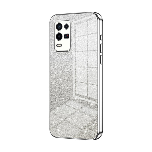 For OPPO K9x Gradient Glitter Powder Electroplated Phone Case(Silver) - OPPO Cases by buy2fix | Online Shopping UK | buy2fix
