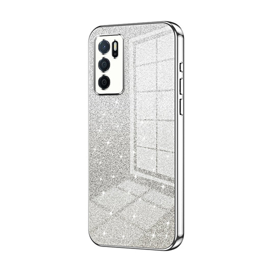 For OPPO A16 / A16s / A54s Gradient Glitter Powder Electroplated Phone Case(Silver) - OPPO Cases by buy2fix | Online Shopping UK | buy2fix