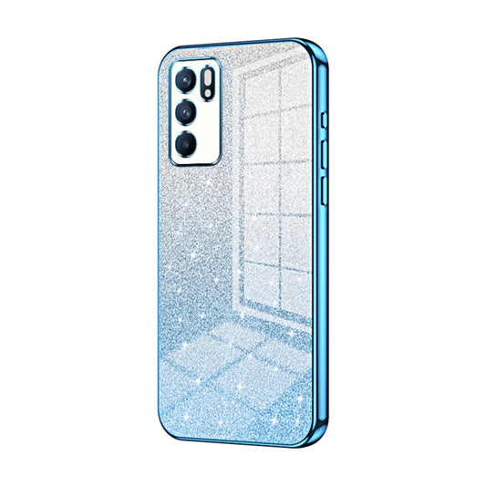 For OPPO Reno6 Indian / Malay Gradient Glitter Powder Electroplated Phone Case(Blue) - OPPO Cases by buy2fix | Online Shopping UK | buy2fix