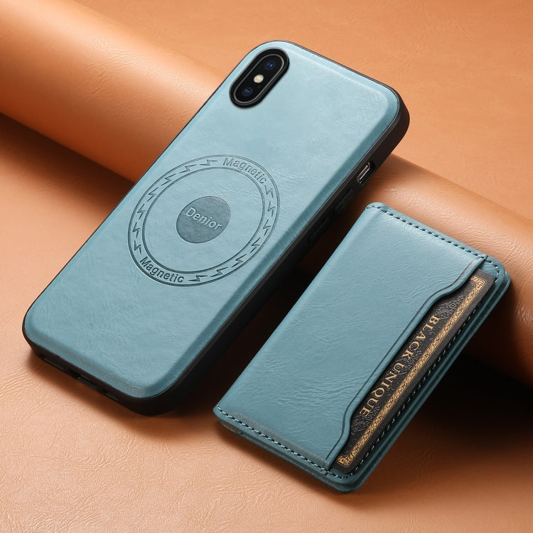 For iPhone X / XS Denior Cowhide Texture Leather MagSafe Detachable Wallet Phone Case(Blue) - More iPhone Cases by Denior | Online Shopping UK | buy2fix