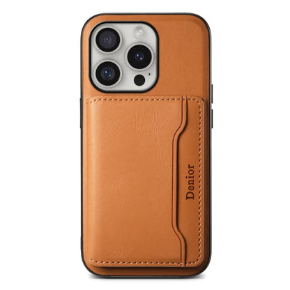 For iPhone 16 Pro Denior Cowhide Texture Leather MagSafe Detachable Wallet Phone Case(Khaki) - iPhone 16 Pro Cases by Denior | Online Shopping UK | buy2fix