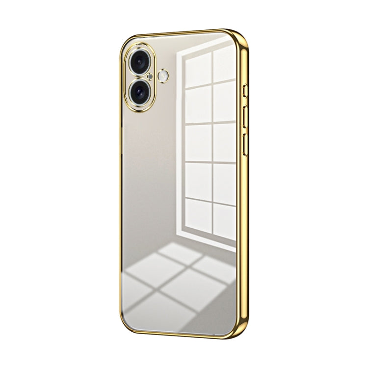 For iPhone 16 Plus Transparent Plating Fine Hole Phone Case(Gold) - iPhone 16 Plus Cases by buy2fix | Online Shopping UK | buy2fix