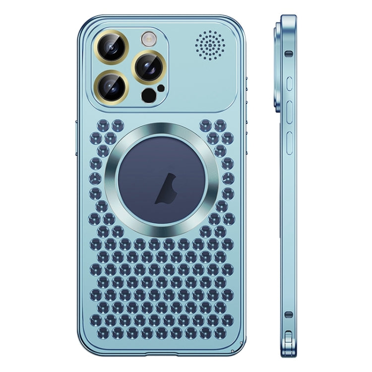 For iPhone 15 Pro Max Spring Buckle MagSafe Magnetic Metal Aromatherapy Phone Case(Blue) - iPhone 15 Pro Max Cases by buy2fix | Online Shopping UK | buy2fix