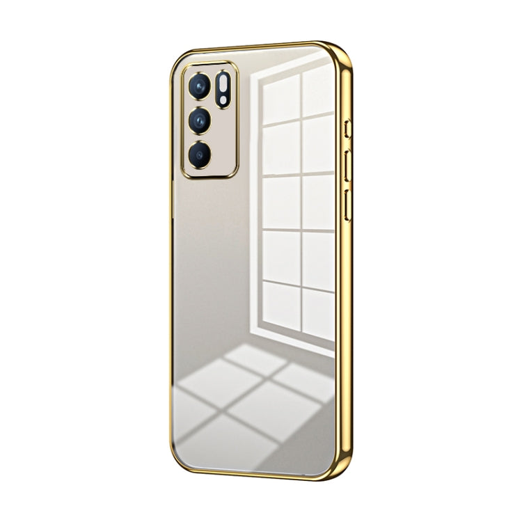 For OPPO Reno6 Indian / Malay Transparent Plating Fine Hole Phone Case(Gold) - OPPO Cases by buy2fix | Online Shopping UK | buy2fix