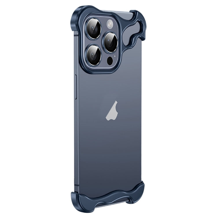 For iPhone 15 Pro Max Frameless Metal Corner Pad Phone Case with Lens Film(Blue) - iPhone 15 Pro Max Cases by buy2fix | Online Shopping UK | buy2fix