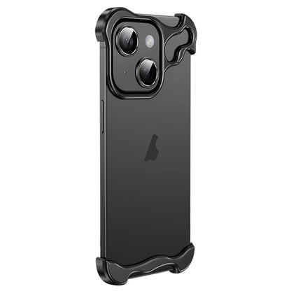 For iPhone 15 Frameless Metal Corner Pad Phone Case with Lens Film(Black) - iPhone 15 Cases by buy2fix | Online Shopping UK | buy2fix