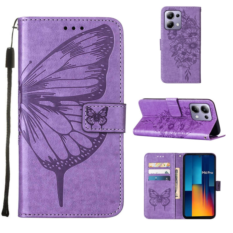 For Xiaomi Redmi Note 13 Pro 4G Global Embossed Butterfly Leather Phone Case(Purple) - Note 13 Pro Cases by buy2fix | Online Shopping UK | buy2fix