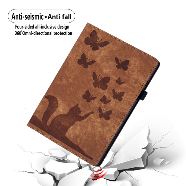 For iPad Air 11 2024 / Pro 11 2021 / 2020 Butterfly Cat Embossing Leather Tablet Case(Brown) - iPad Air 11 2024 Cases by buy2fix | Online Shopping UK | buy2fix