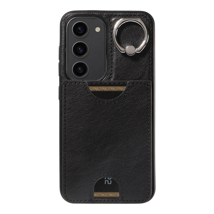 For Samsung Galaxy S23 5G Calf Texture Card Slot Ring Holder Phone Case(Black) - Galaxy S23 5G Cases by buy2fix | Online Shopping UK | buy2fix