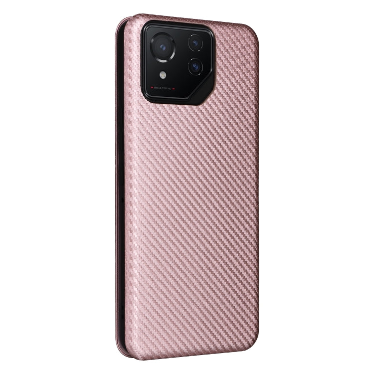 For ASUS ROG Phone 8 Carbon Fiber Texture Flip Leather Phone Case(Pink) - ASUS Cases by buy2fix | Online Shopping UK | buy2fix