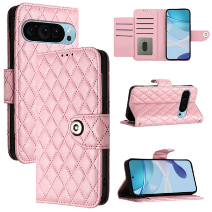 For Google Pixel 9 Pro XL Rhombic Texture Flip Leather Phone Case with Lanyard(Pink) - Google Cases by buy2fix | Online Shopping UK | buy2fix