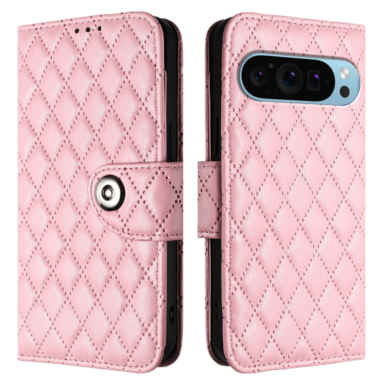 For Google Pixel 9 Pro XL Rhombic Texture Flip Leather Phone Case with Lanyard(Pink) - Google Cases by buy2fix | Online Shopping UK | buy2fix