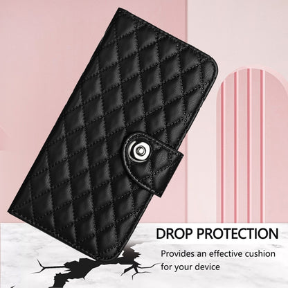 For Motorola Edge 2024 Rhombic Texture Flip Leather Phone Case with Lanyard(Black) - Motorola Cases by buy2fix | Online Shopping UK | buy2fix