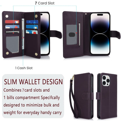 For iPhone 16 Pro Multi-Card Wallet RFID Leather Phone Case(Dark Purple) - iPhone 16 Pro Cases by buy2fix | Online Shopping UK | buy2fix