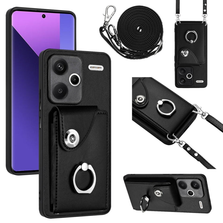 For Xiaomi Redmi Note 13 Pro+ Organ Card Bag Ring Holder Phone Case with Long Lanyard(Black) - Note 13 Pro+ Cases by buy2fix | Online Shopping UK | buy2fix