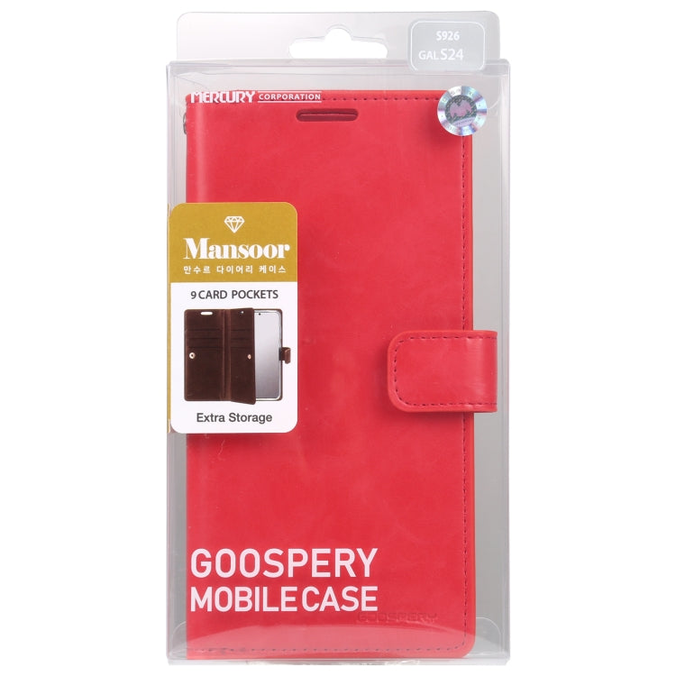 For Samsung Galaxy S24 5G GOOSPERY MANSOOR DIARY 9 Card Slots Leather Phone Case(Red) - Galaxy S24 5G Cases by GOOSPERY | Online Shopping UK | buy2fix