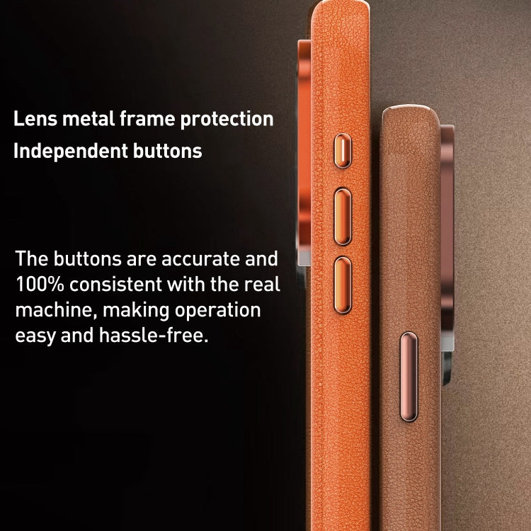 For iPhone 14 Pro Max Metal Lens Frame Leather Magsafe Full Coverage Shockproof Phone Case(Orange) - iPhone 14 Pro Max Cases by buy2fix | Online Shopping UK | buy2fix