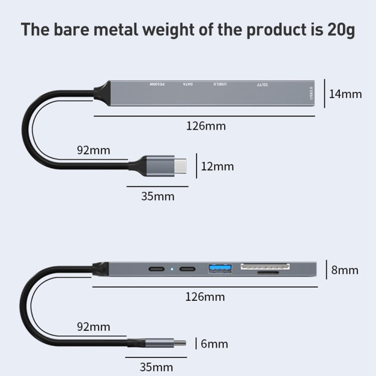 ADS-807 PD100 6 in 1 Type-C to PD100W + USB3.0 + USB2.0 + SD/TF HUB Docking Station(Space Grey) - USB HUB by buy2fix | Online Shopping UK | buy2fix