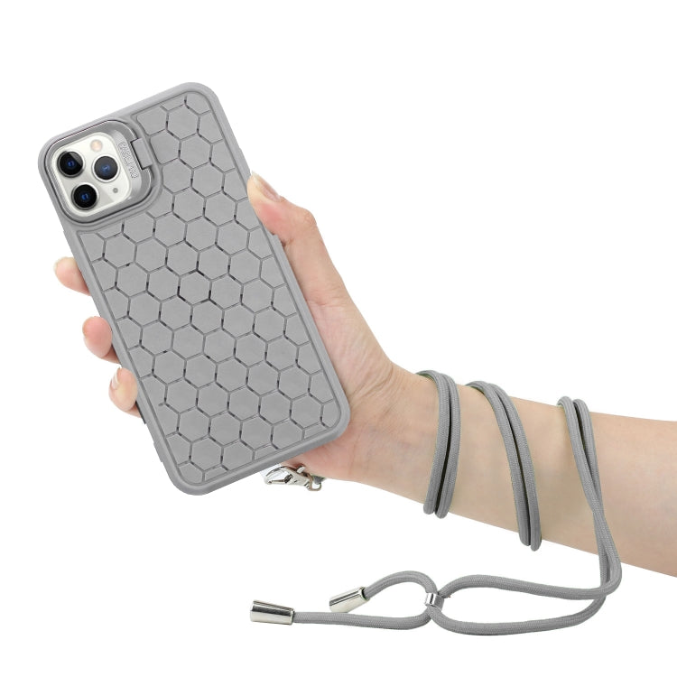 For iPhone 12 Pro Honeycomb Radiating Lens Holder Magsafe Phone Case with Lanyard(Grey) - iPhone 12 / 12 Pro Cases by buy2fix | Online Shopping UK | buy2fix