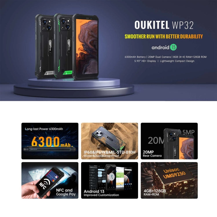 [HK Warehouse] Oukitel WP32, 4GB+128GB, IP68/IP69K, 5.93 inch Android 13 Unisoc Tiger T606 Octa-core, NFC, OTG, Network: 4G(Orange) - Other by OUKITEL | Online Shopping UK | buy2fix