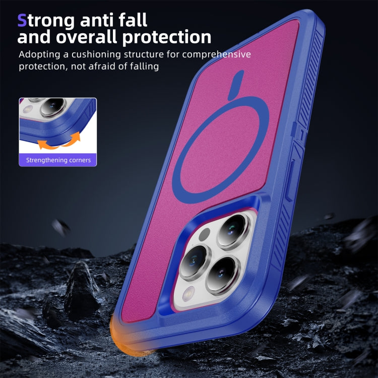 For iPhone 15 Guard Magsafe Magnetic Ring Matte Phone Case(Blue+Rose Red) - iPhone 15 Cases by buy2fix | Online Shopping UK | buy2fix