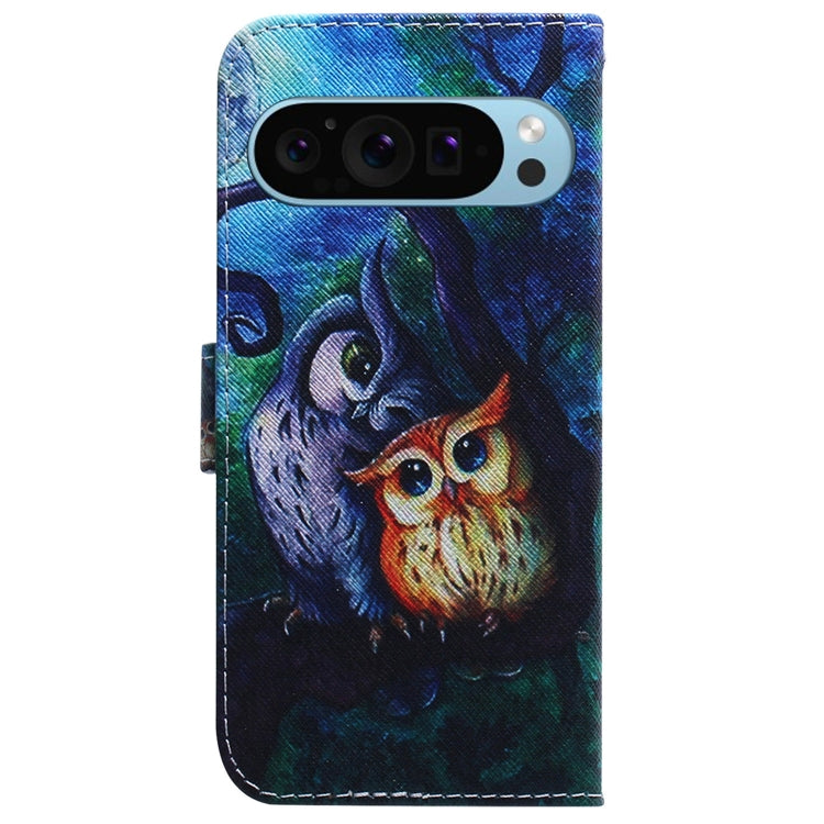 For Google Pixel 9 Pro Coloured Drawing Flip Leather Phone Case(Oil Painting Owl) - Google Cases by buy2fix | Online Shopping UK | buy2fix