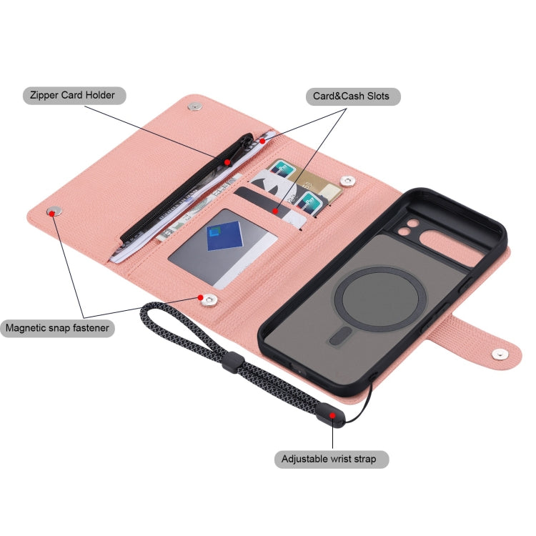 For Google Pixel 8 Pro ViLi GHB Series MagSafe Magnetic Zipper Leather Phone Case(Pink) - Google Cases by ViLi | Online Shopping UK | buy2fix