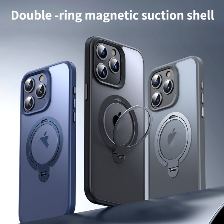 For iPhone 12 Pro Double Ring MagSafe Magnetic Holder Phone Case(Matte Grey) - iPhone 12 / 12 Pro Cases by buy2fix | Online Shopping UK | buy2fix